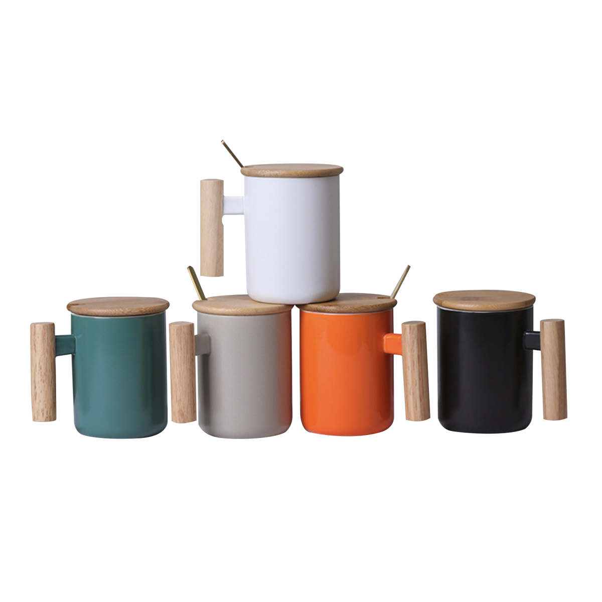 Ceramic Mug with Wooden Handle and Lid (380ml)